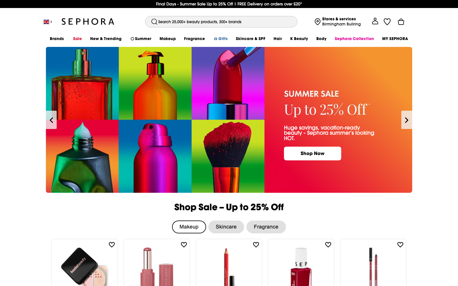 Sephora homepage captured 2026-06-24 for the Beauty Retailers 2026 industry analysis.