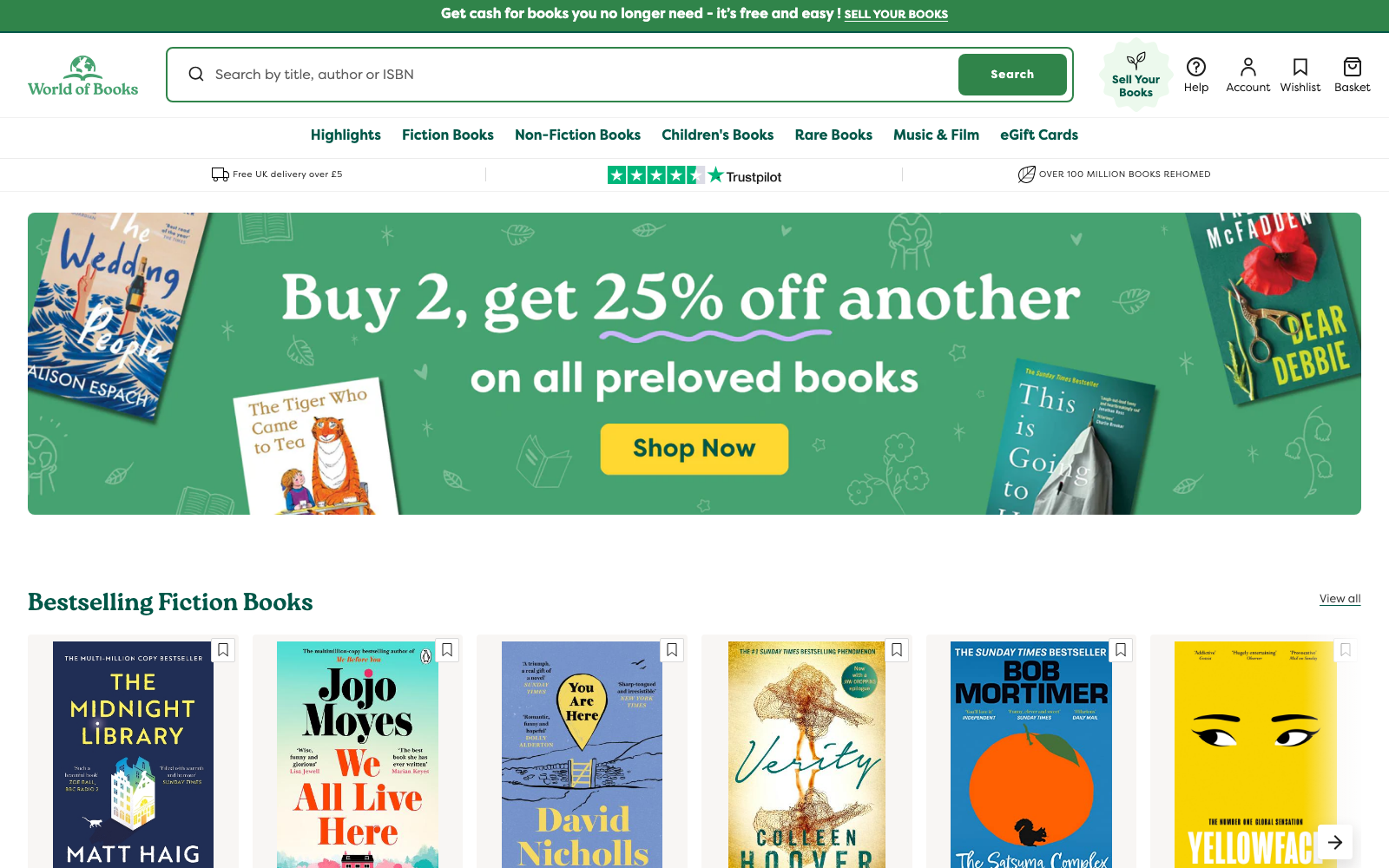 World of Books homepage captured 2026-06-29 for the Booksellers 2026 industry analysis.