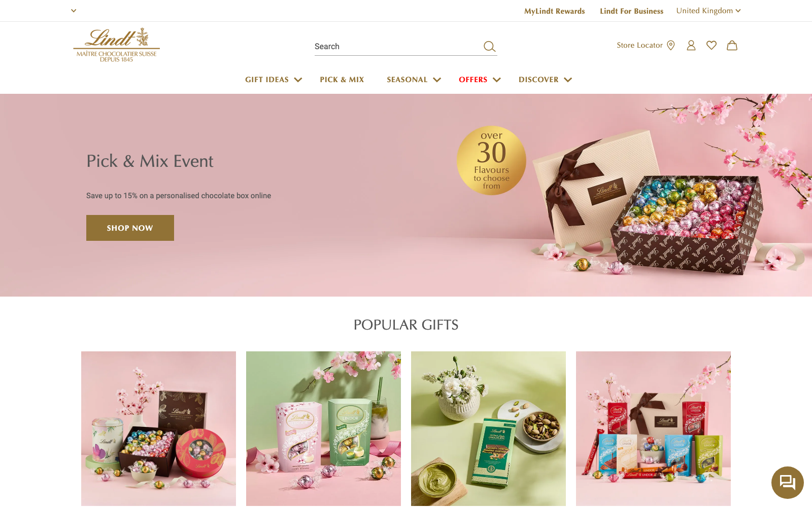 Lindt homepage captured 2026-05-21 for the Confectionery 2026 industry analysis.