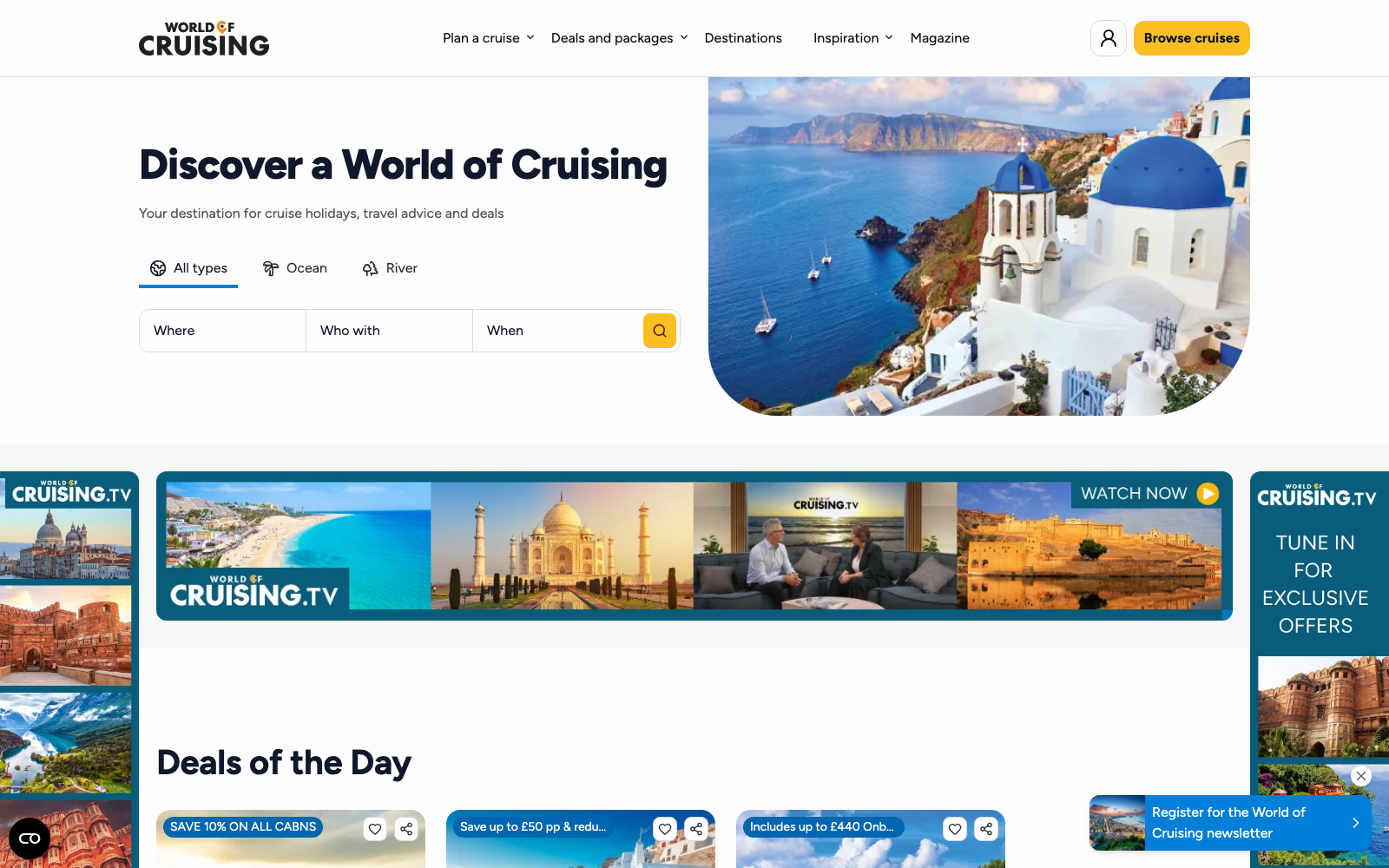 World of Cruising homepage captured 2026-06-17 for the cruise holidays 2026 industry analysis.