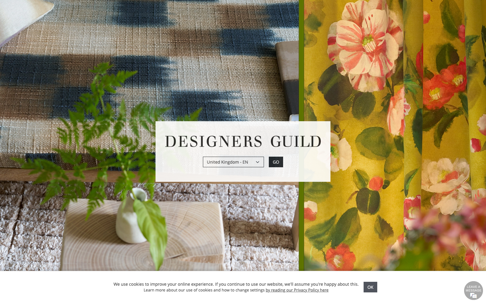 Designers Guild homepage captured 2026-06-16 for the decorators 2026 industry analysis.
