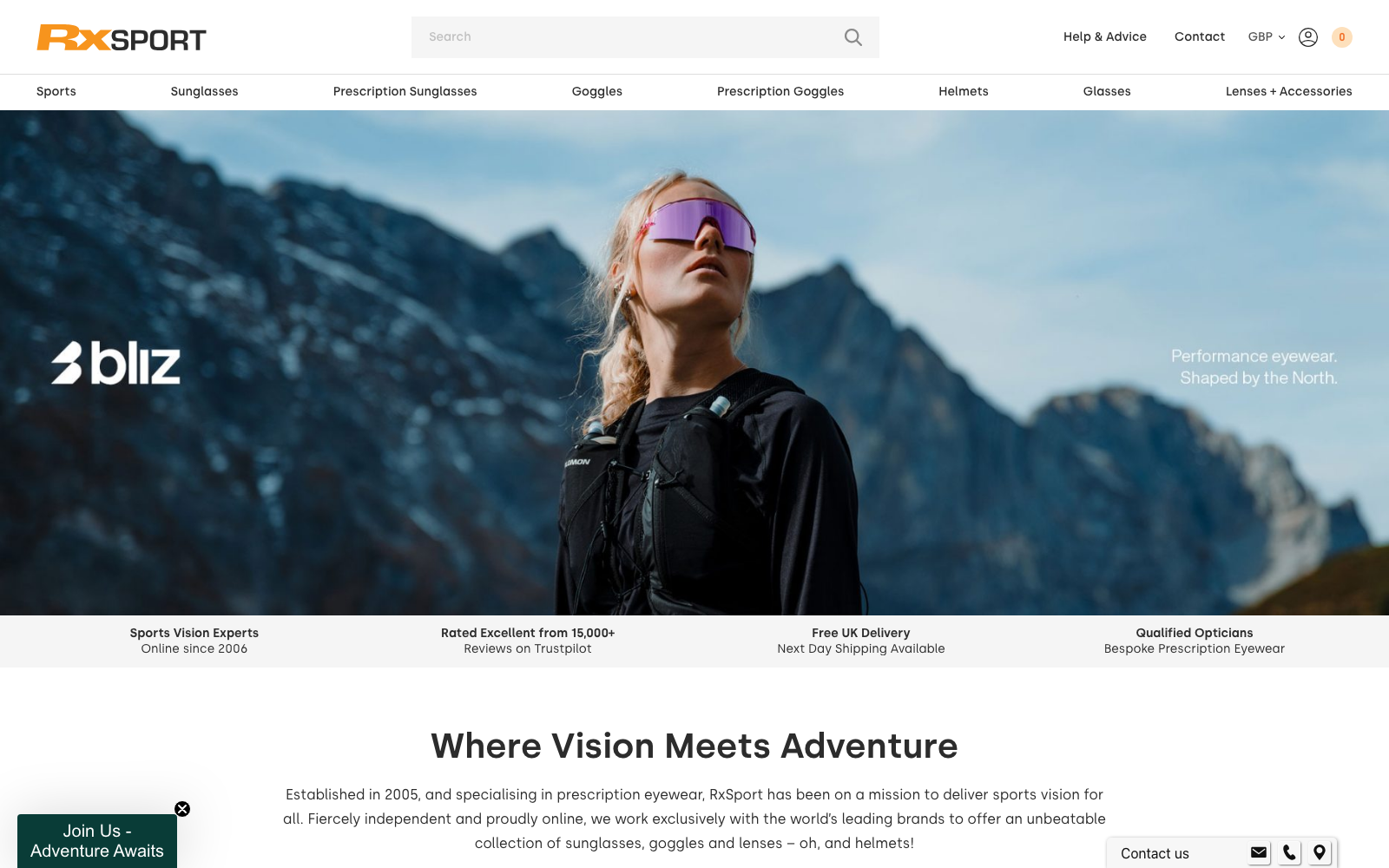 RxSport homepage captured 2026-09-16 for the Eyewear 2026 industry analysis.