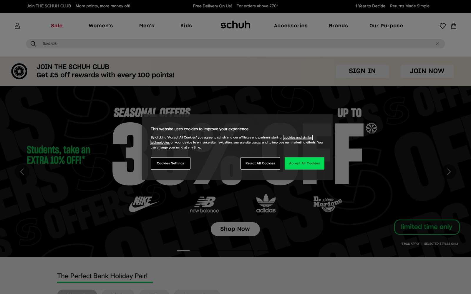 Schuh homepage captured 2026-05-21 for the Footwear 2026 industry analysis.