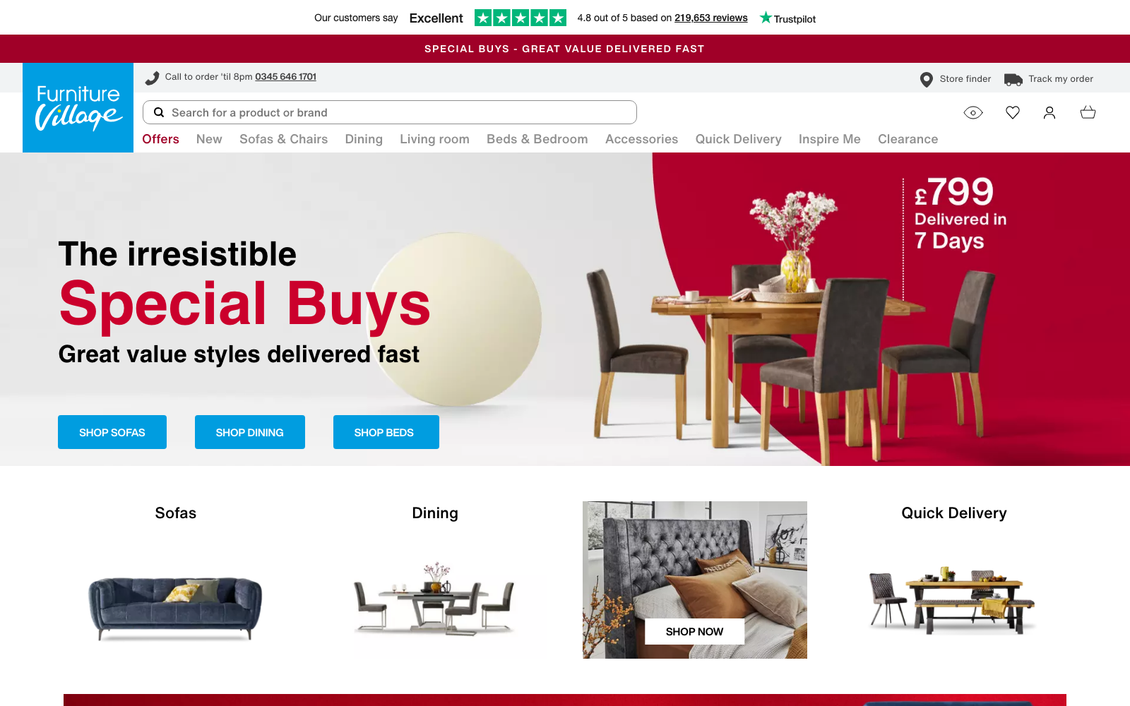 Furniture Village homepage captured 2026-06-01 for the Home Furnishings 2026 industry analysis.
