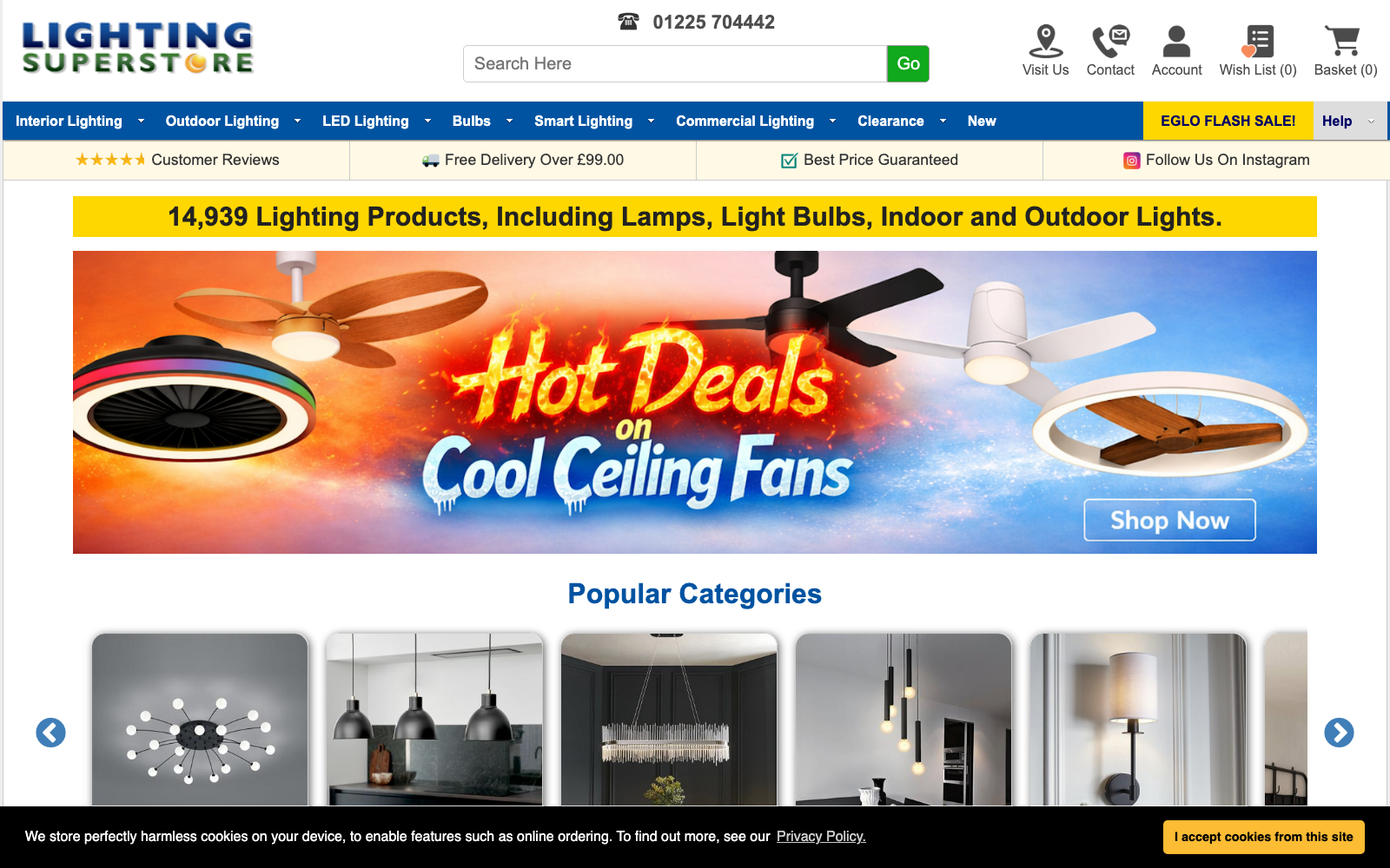 The Lighting Superstore homepage captured 2026-07-14 for the Lighting 2026 industry analysis.