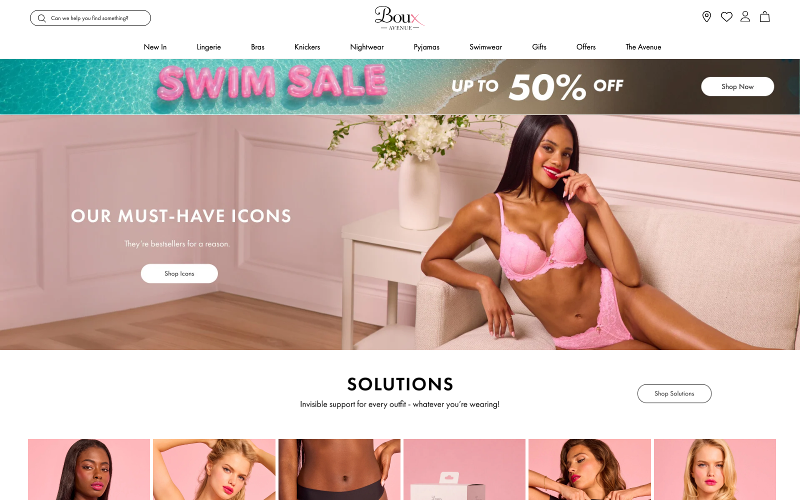 Boux Avenue homepage captured 2026-08-05 for the Lingerie 2026 industry analysis.
