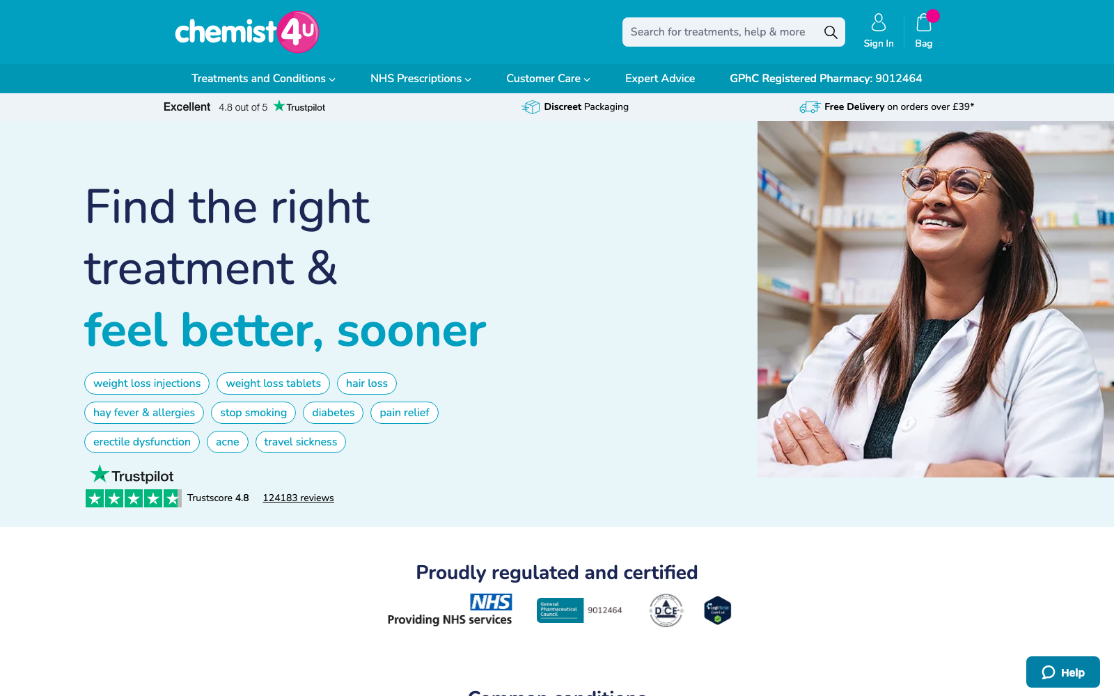 Chemist4U homepage captured 2026-05-21 for the Online Pharmacy 2026 industry analysis.